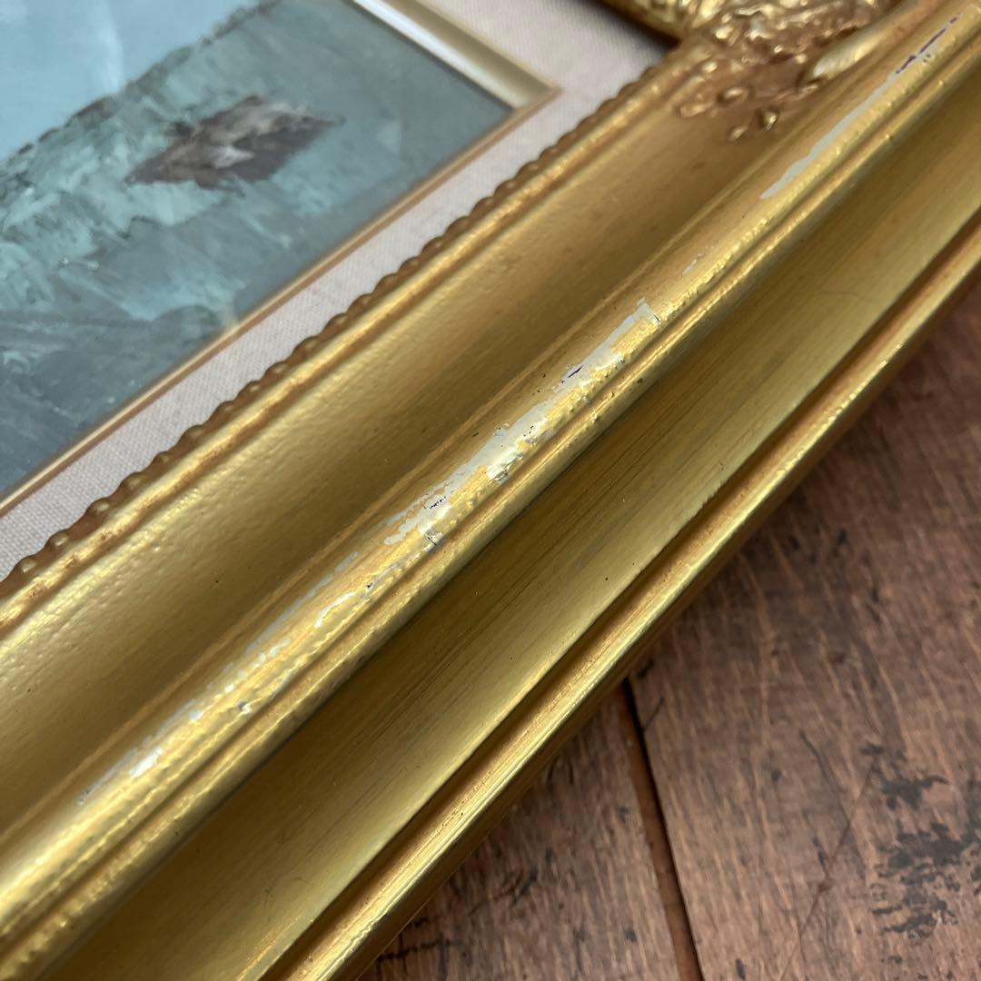 アンティーク 油絵 油彩画 風景画 街並み 町並み 絵画 額縁 額 額装