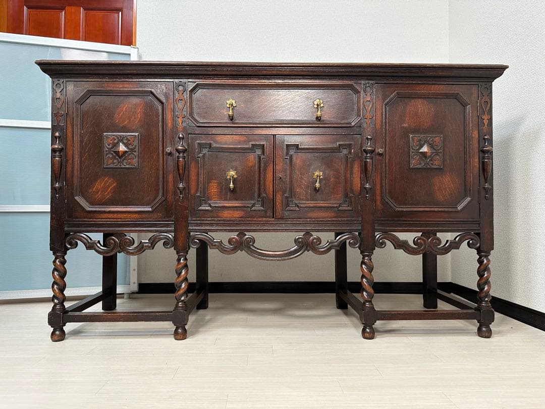 英国 イギリス アンティーク サイドボード キャビネット ツイストレッグ i0※