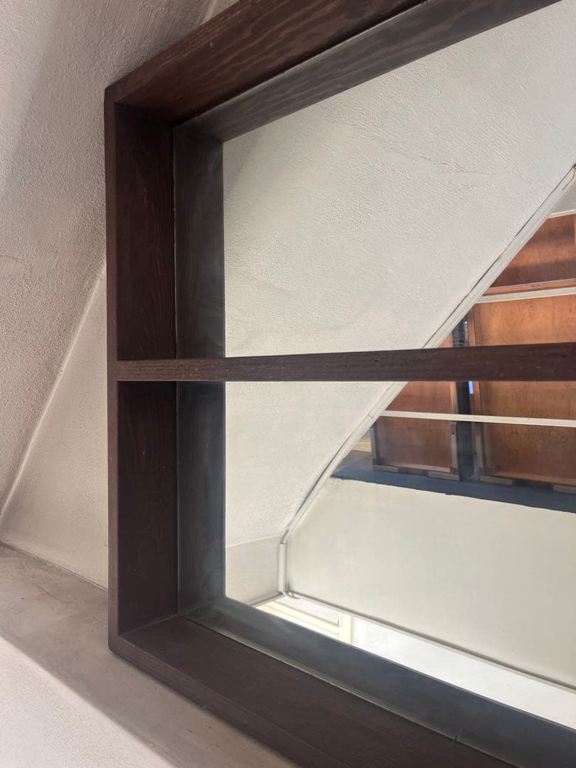 ダークブラウン木製ミラー付き壁掛けシェルフ店舗什器カフェBAR