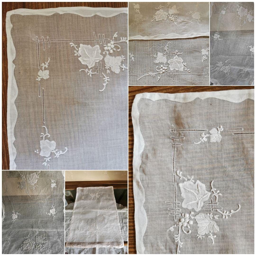 アンティークマーガブ オーガンジーレースクロス葡萄刺繍 ポルトガル マディラ至宝