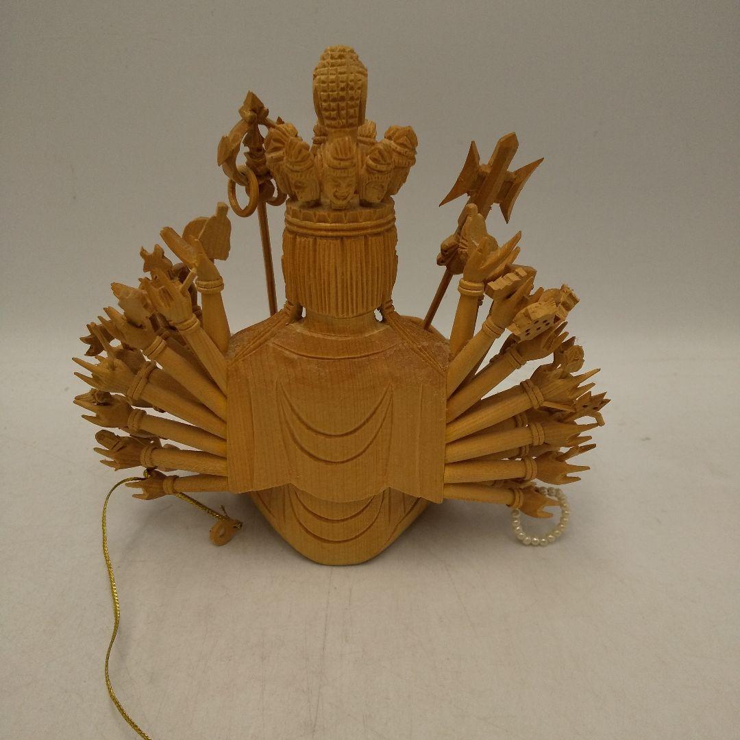 木彫　木製　千手観音　八角台座　置物　オブジェ　アンティーク　美術品