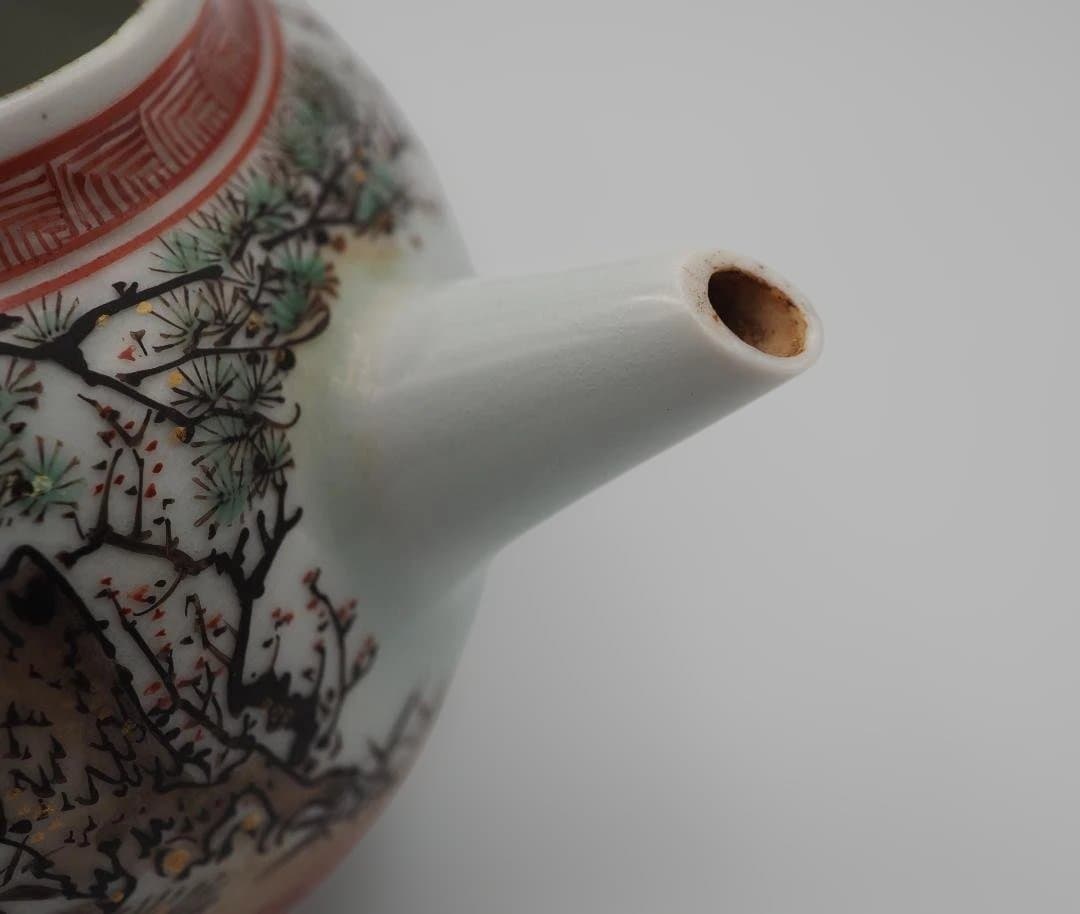 初代 水越与三兵衛 与三造 赤金入り 色絵 急須 共箱共布