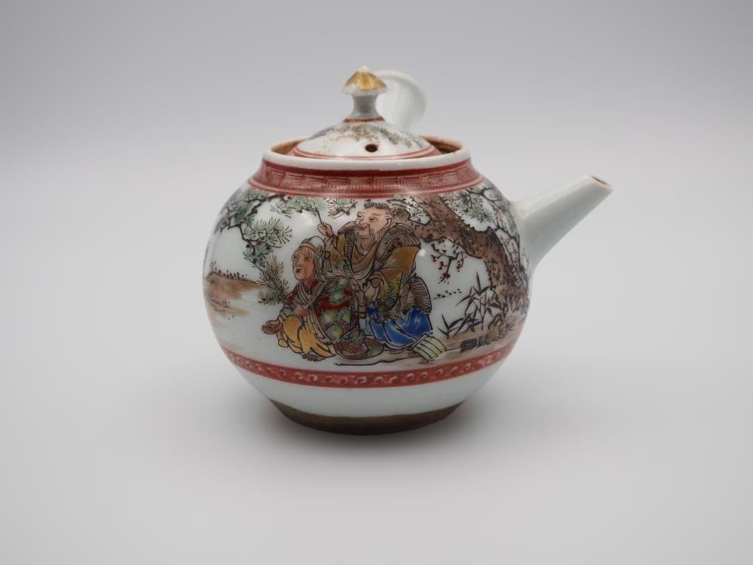 初代 水越与三兵衛 与三造 赤金入り 色絵 急須 共箱共布