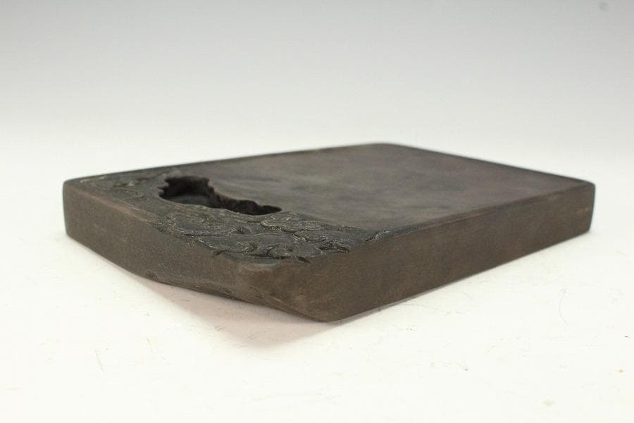 中国美術 端渓 刻霊芝 紫檀 題詞 箱 文房四宝(K-XA666)