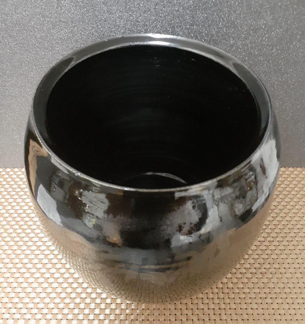 日展作家　名工　【加藤敬也】作　黒釉彩　花瓶　共箱　作歴書　茶道具茶器　オブジェ