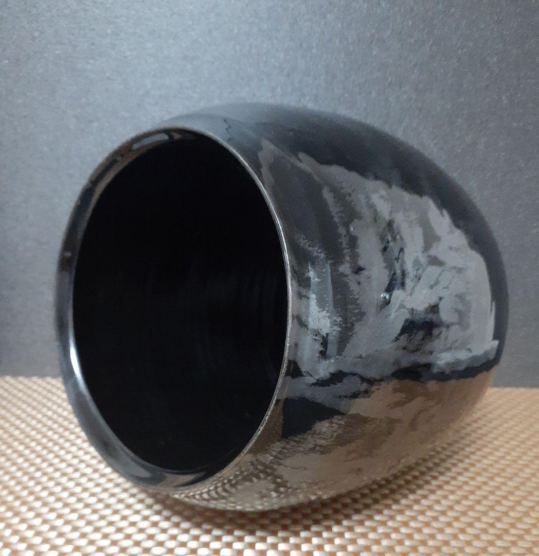 日展作家　名工　【加藤敬也】作　黒釉彩　花瓶　共箱　作歴書　茶道具茶器　オブジェ