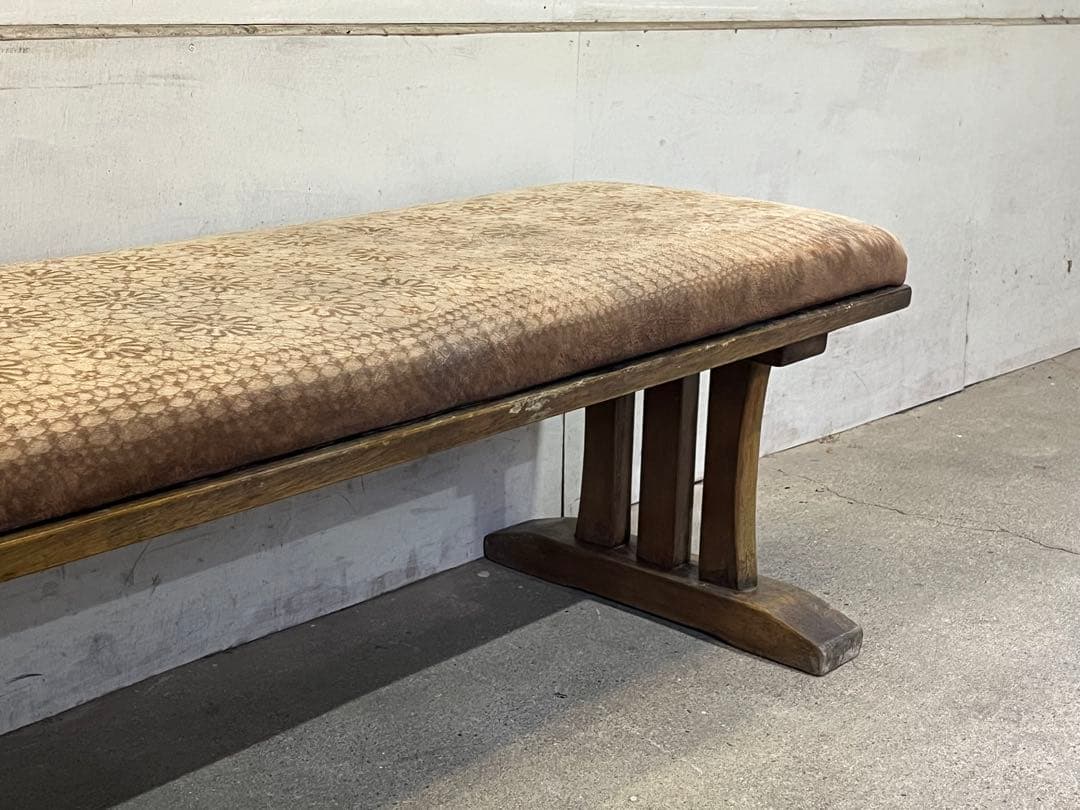s*n様 レトロな木製長椅子 モケット張り 二人掛けベンチ
