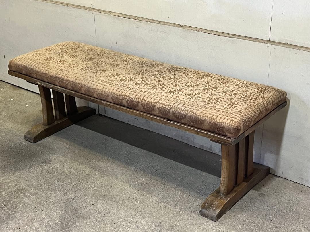 s*n様 レトロな木製長椅子 モケット張り 二人掛けベンチ