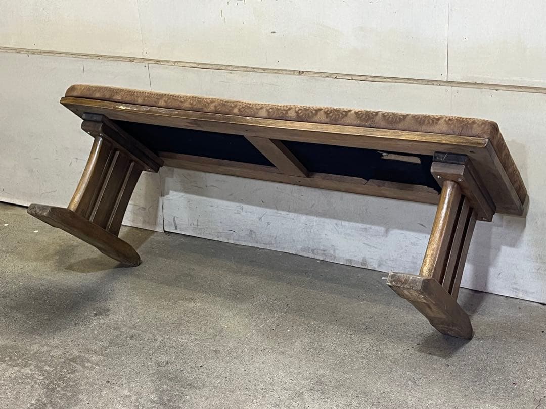 s*n様 レトロな木製長椅子 モケット張り 二人掛けベンチ