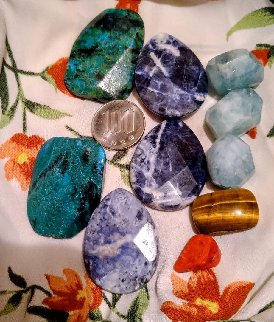天然石 10個　アクアマリン タイガーアイ ソーザライト マラカイト サンゴ