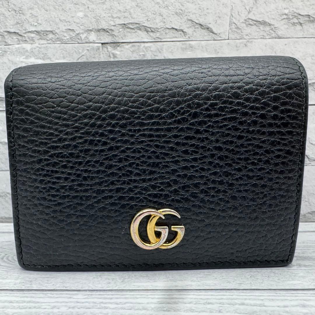 【美品】GUCCI　マーモント　二つ折り財布　GG　レザー　ブラック