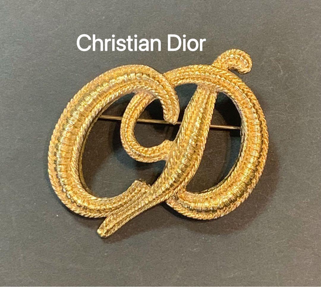 ヴィンテージChristian Dior ブローチCDロゴゴールドカラー