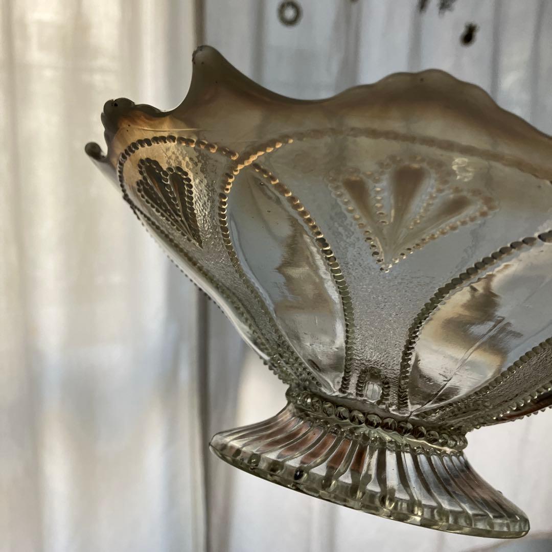 イギリスアンティーク　ノースウッド　オパールセントガラス大型コンポート