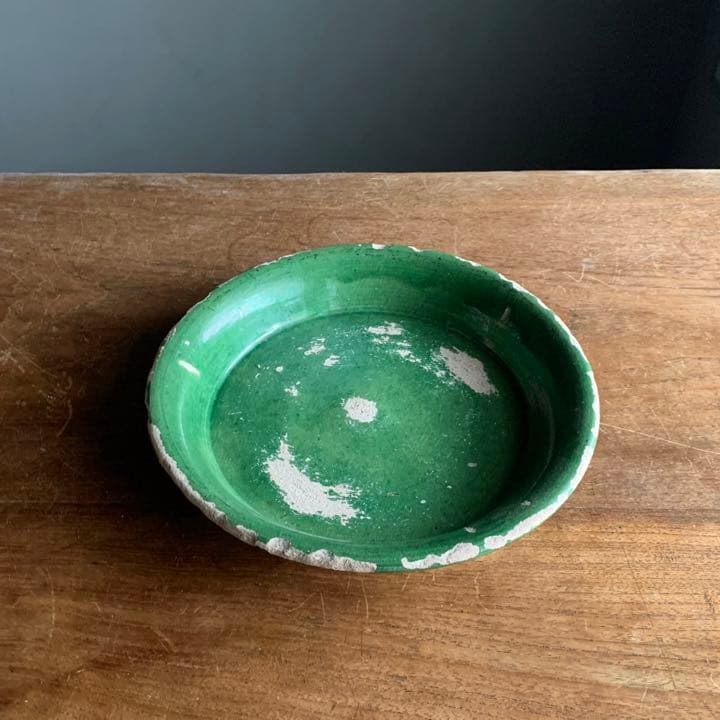 仏蘭西 フランス 緑釉 皿 平鉢 古道具 アンティーク ブロカント