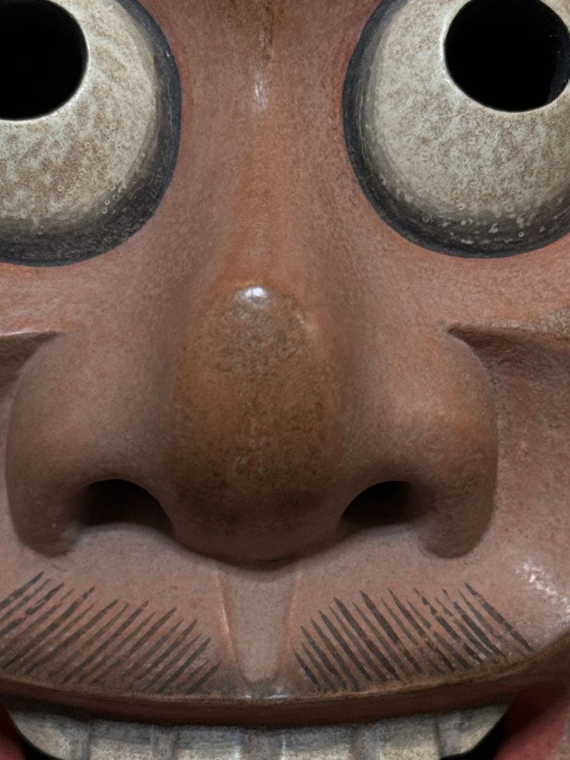 極上 能面 狂言 名人 菅原法房 造 細密極彩彫刻 賢徳 面 共箱付