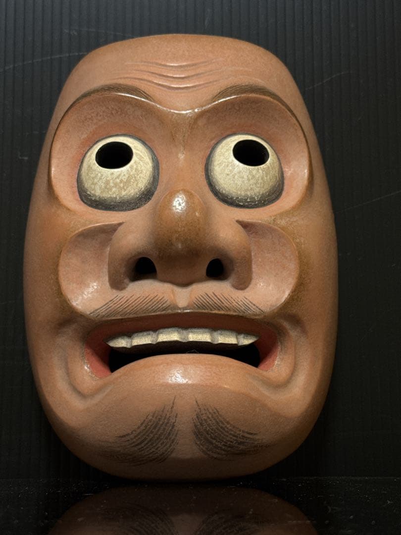 極上 能面 狂言 名人 菅原法房 造 細密極彩彫刻 賢徳 面 共箱付