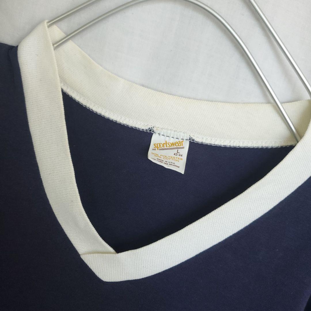 70's~80's sportswear フットボールTシャツ ネイビー キャラ