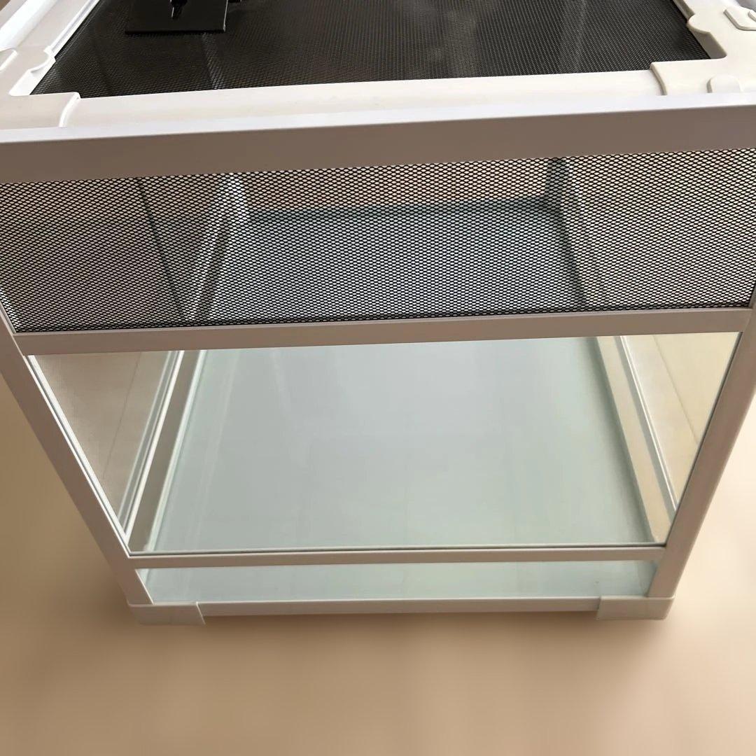 飼育ケージ 透明ガラス メッシュ蓋付き　付属品3個　爬虫類ケージ