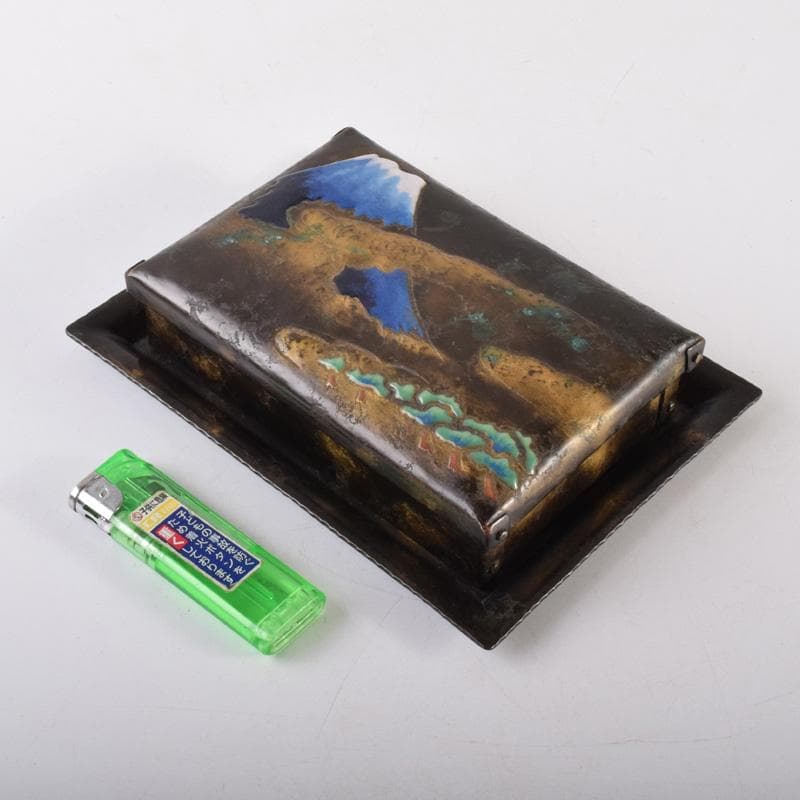 七宝焼　安藤七宝店　富士図　煙草入　煙草盆　共箱　V　7977