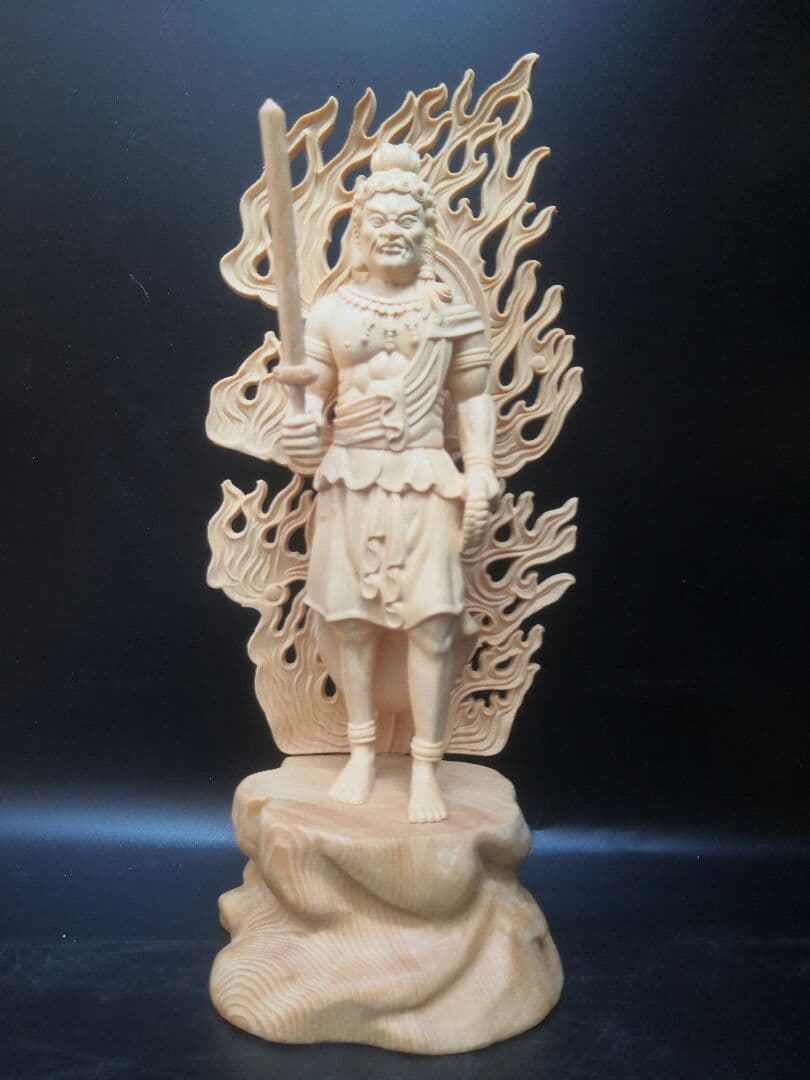 【修縁堂】彫刻仏像 不動明王立像 不動尊 仏教木彫 供養仏 商売繁盛