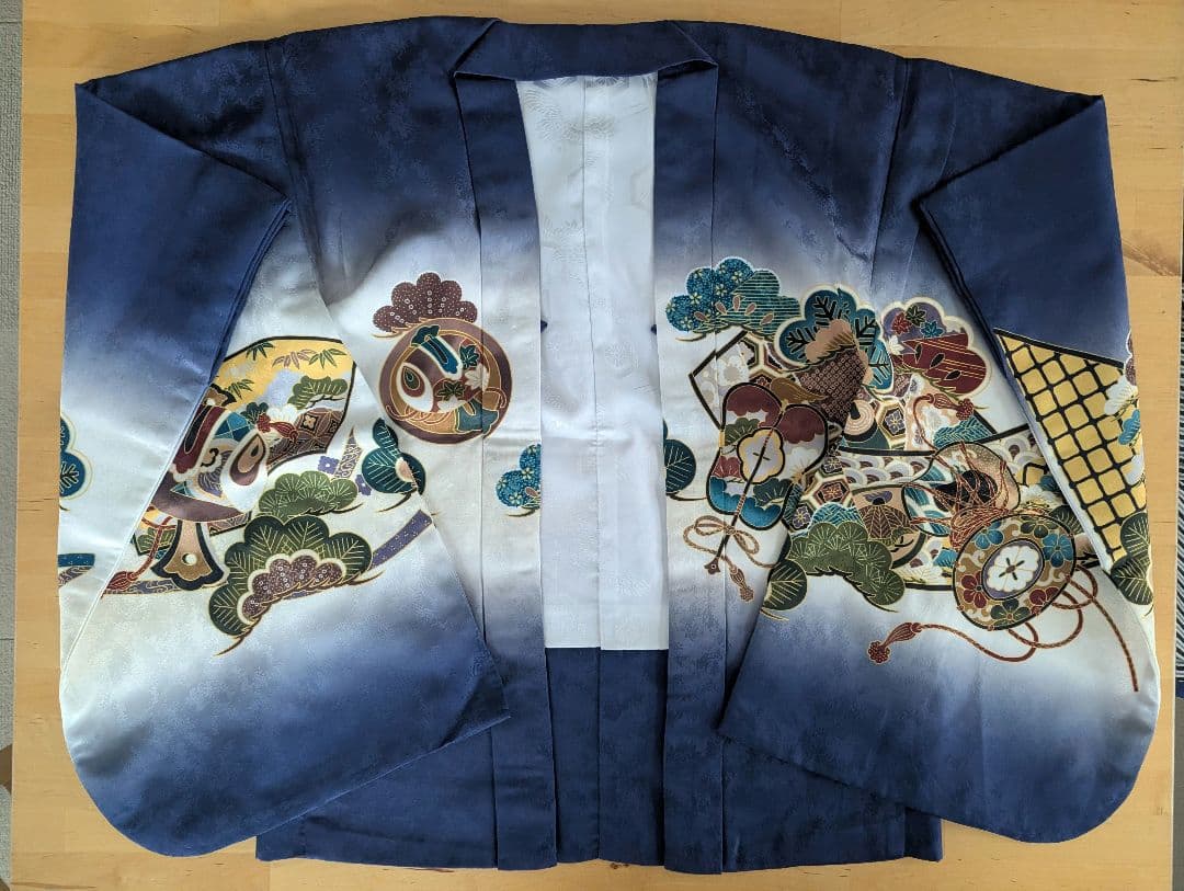 七五三 男の子 5歳 KYOETSU 着物 紺色 鷹太鼓の羽織と帯セット