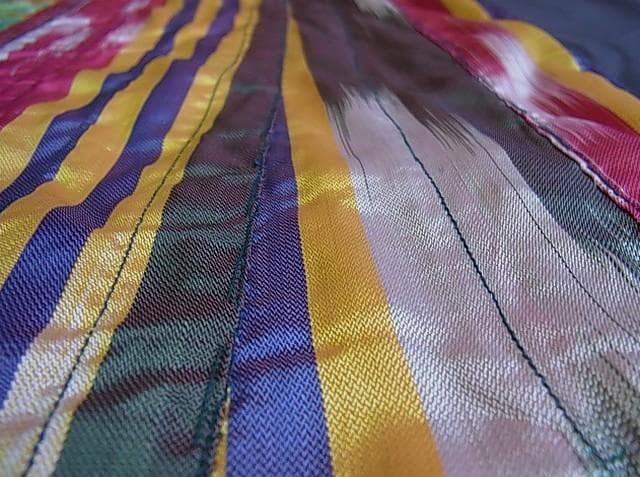 ★W2802★ウズベキスタン　絣　シルク　古い民族衣装 　絹　アドラス