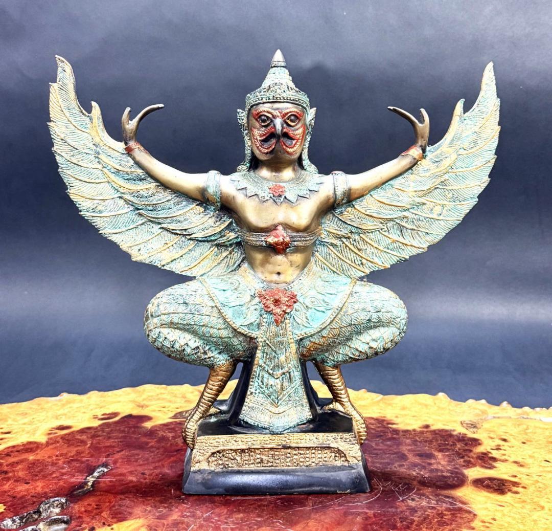 銅製彩絵ガルーダ像 仏像 神像 鳥の王 古美術 ヒンドゥー教伝世品WWST078