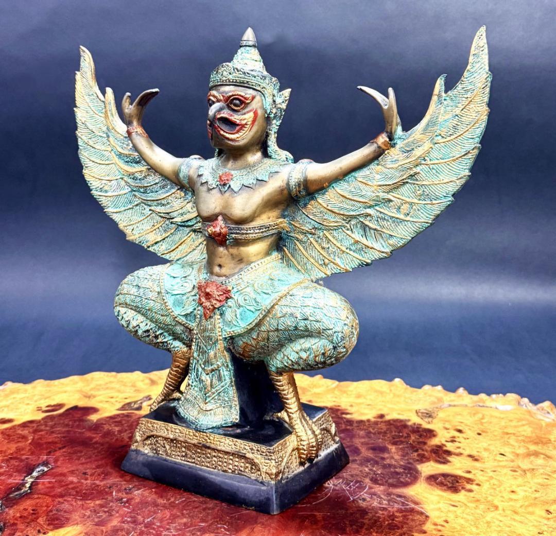 銅製彩絵ガルーダ像 仏像 神像 鳥の王 古美術 ヒンドゥー教伝世品WWST078