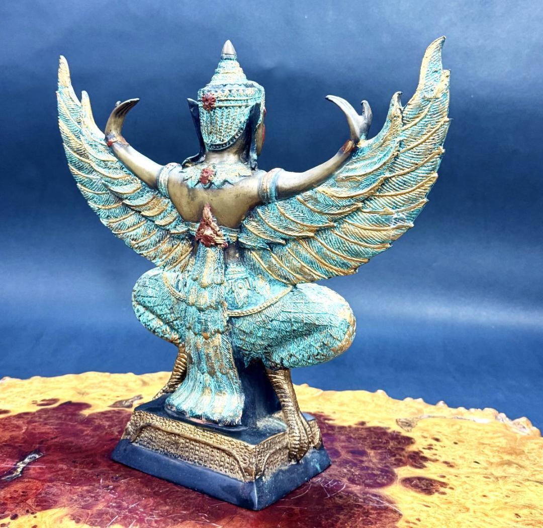 銅製彩絵ガルーダ像 仏像 神像 鳥の王 古美術 ヒンドゥー教伝世品WWST078