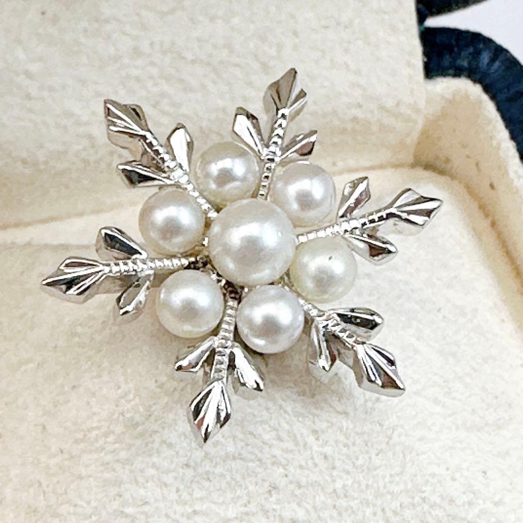 美品✨MIKIMOTO✨パール7珠 ピンブローチ　シルバー　雪の結晶