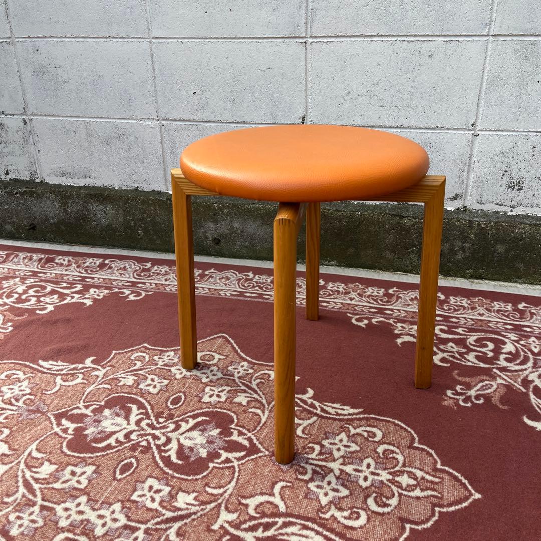 高品質◾️匠工芸 TAKUMI オレンジ座面 ラウンドスツール 丸椅子 丸イス
