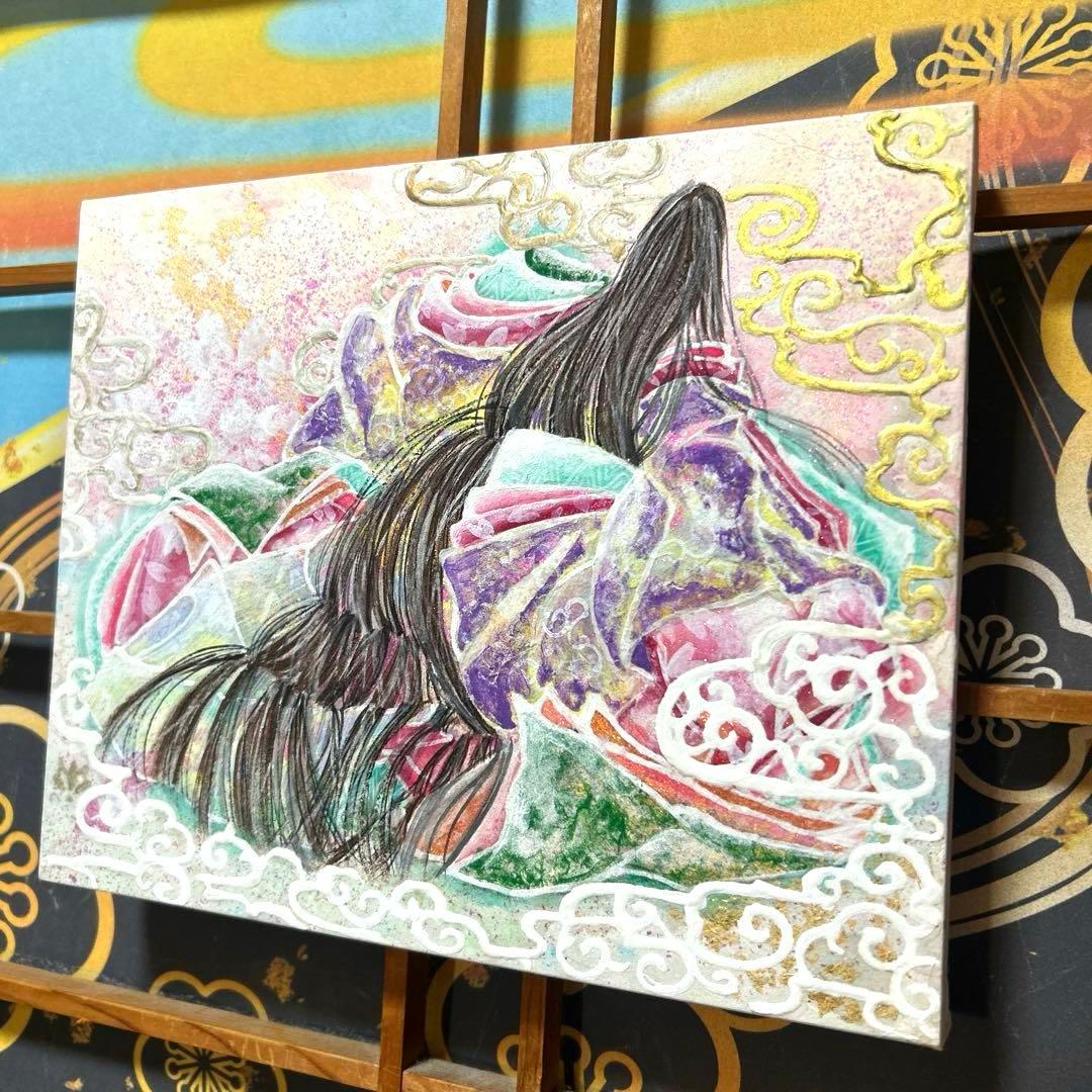 吉祥日本画 「桜敷く夢うつつ」　幸福の童子姫