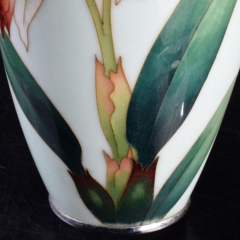 七宝焼　安藤七宝店　花文　花瓶　唐木台　時代箱付　M　R9165