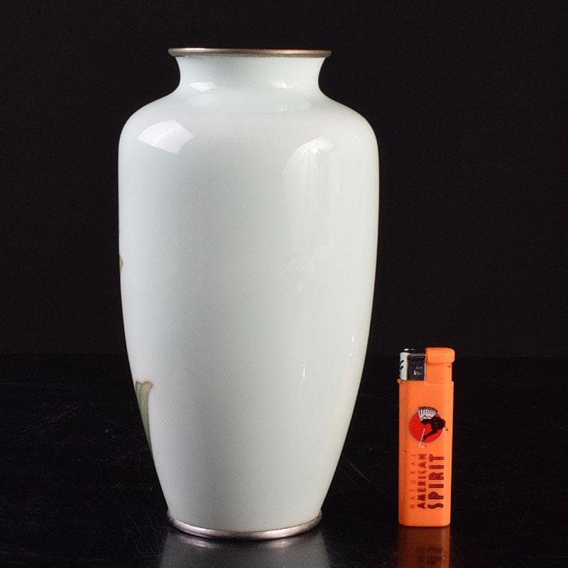 七宝焼　安藤七宝店　花文　花瓶　唐木台　時代箱付　M　R9165