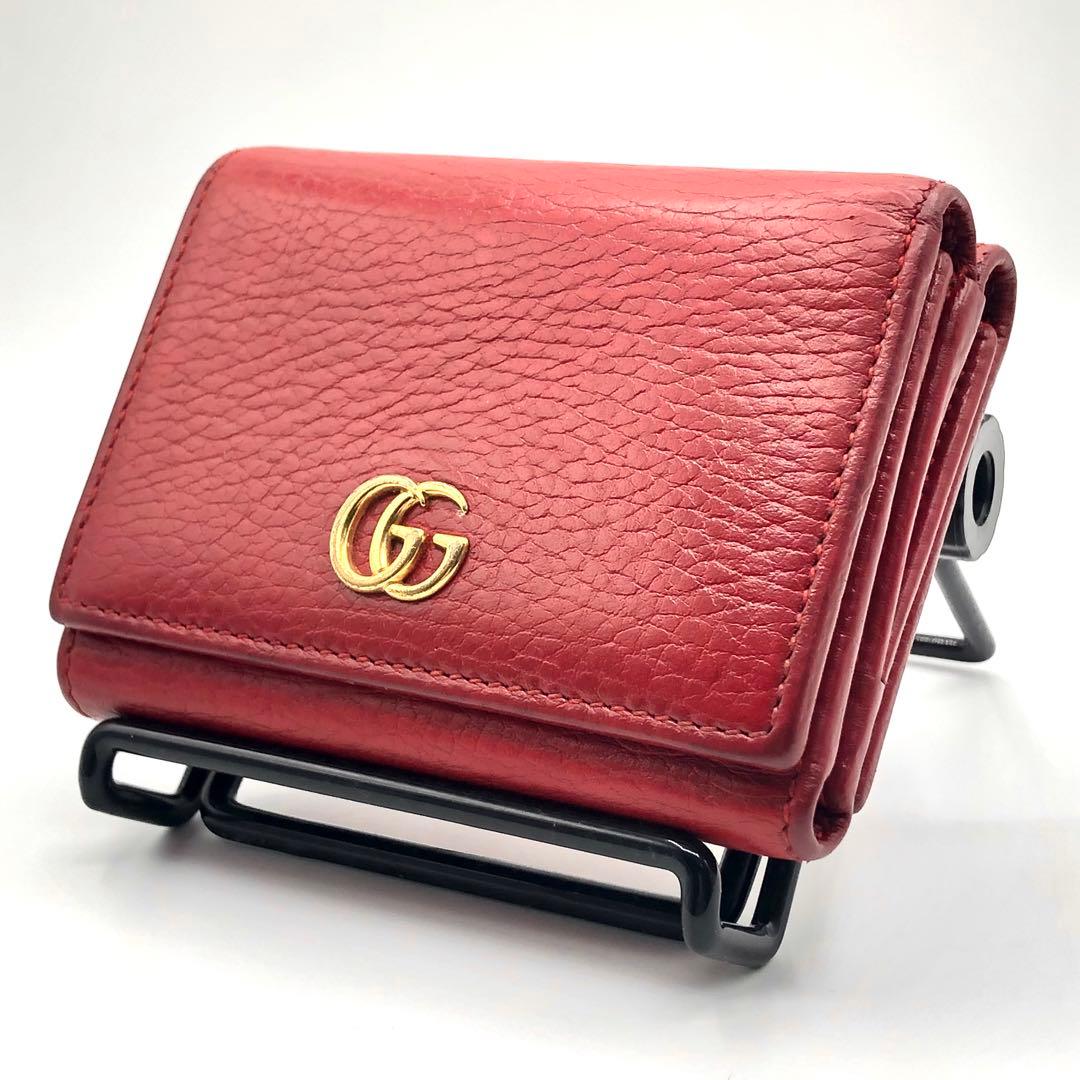 グッチ マーモント 三つ折り財布 レッド レザー