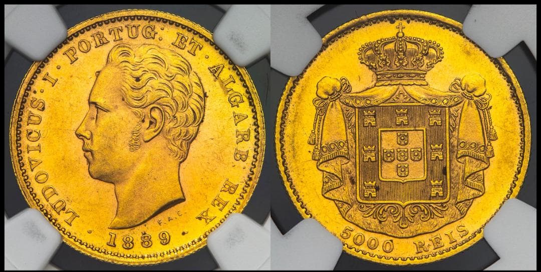 NGC-MS61 金貨 ポルトガル 5000レイス 1889 ルイス1世