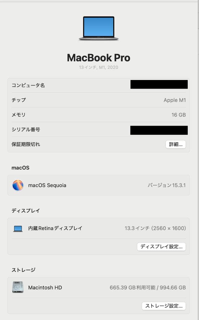 [3/14まで] MacbookPro M1 2020(16GB, 1TB)