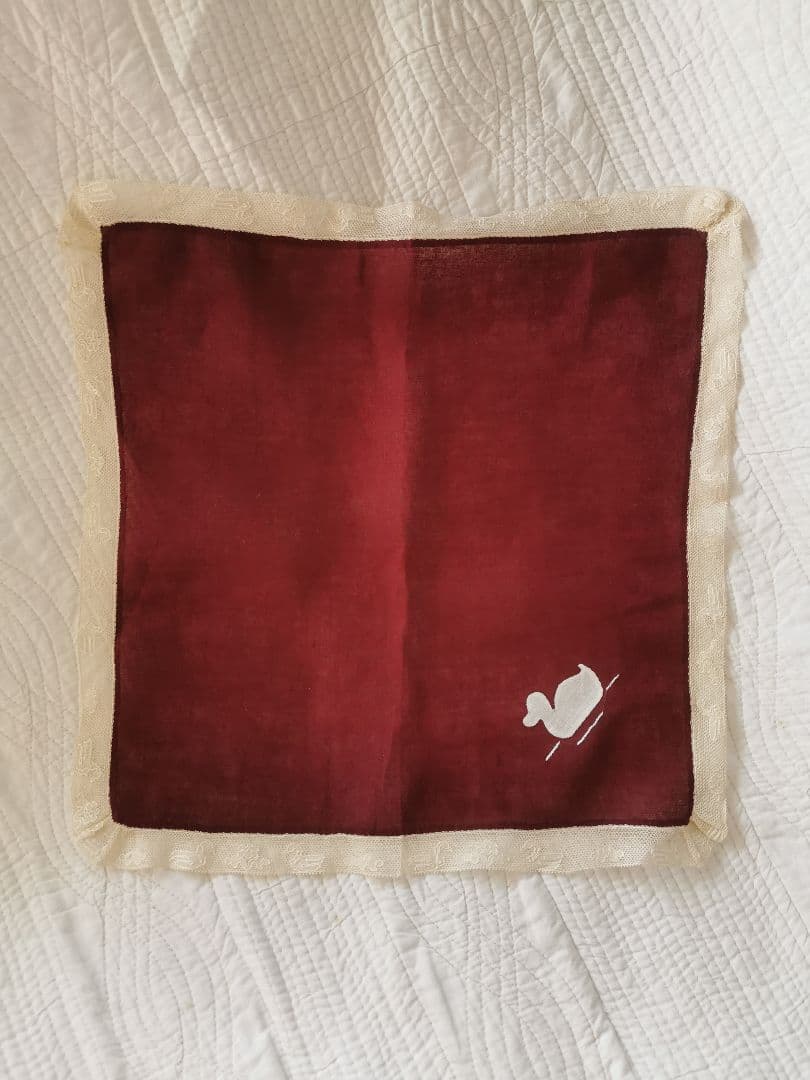 アンティーク 家鴨アップリケ刺繍 繊細な水鳥＆水草花アランソンレース クロス α