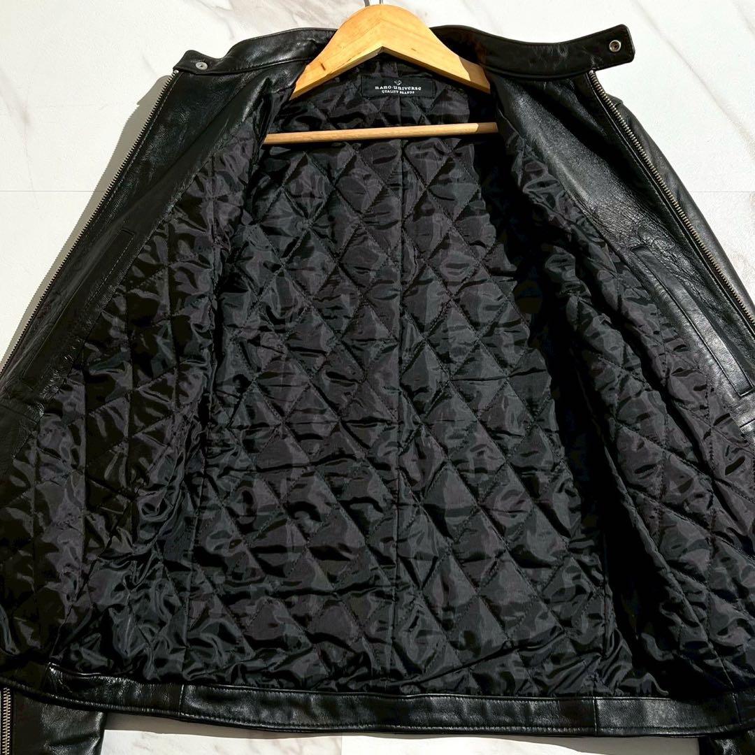【美品】ナノユニバース レザージャケット ラムレザー キルティング シングル 黒