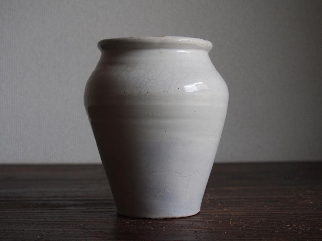 白釉薬 南欧陶器 マニセス 壷 甕かめ 昔の保存容器 スペイン古陶/K356