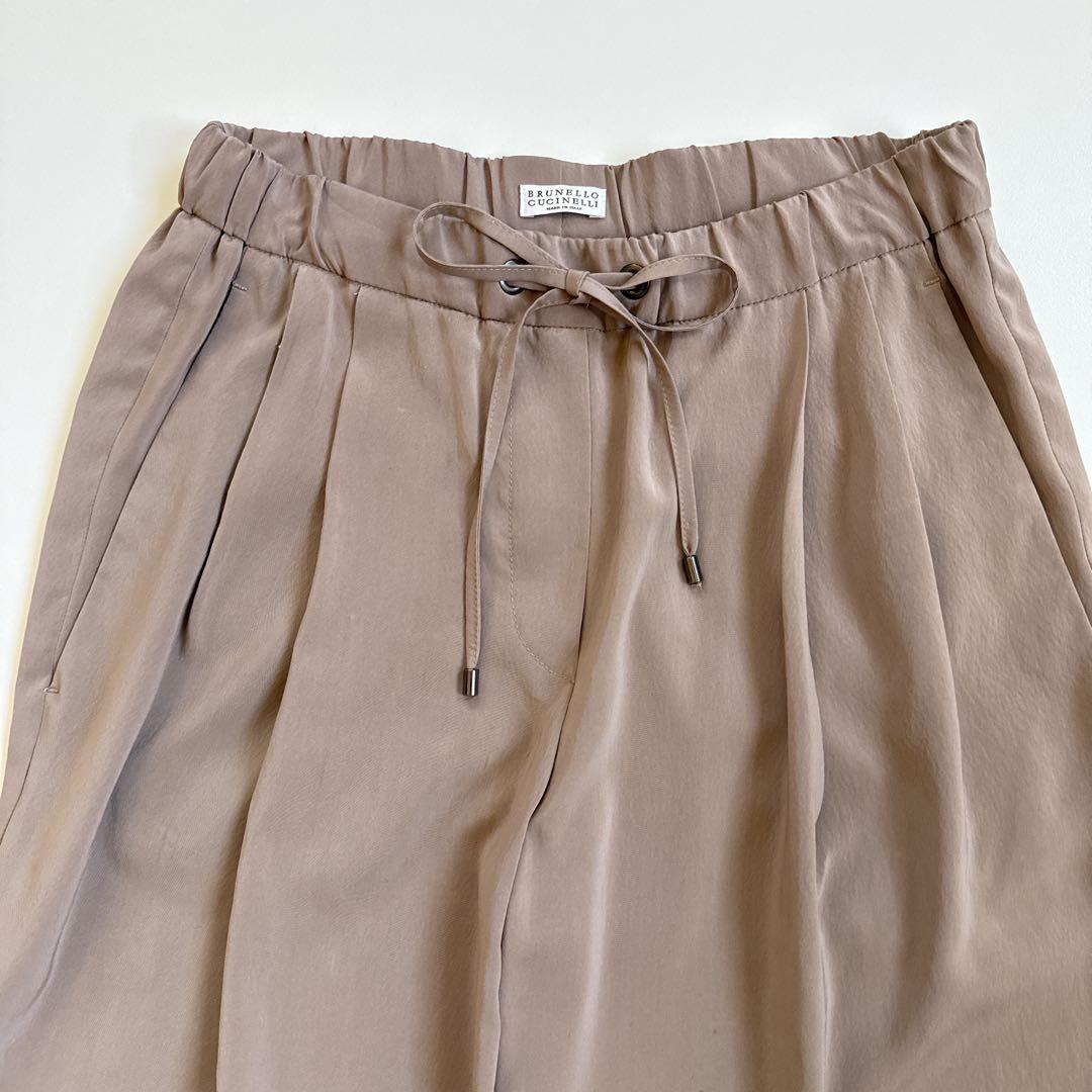 ▪️ブルネロクチネリ ガウチョパンツ シルク混 ゴムウエスト ブラウンベージュ