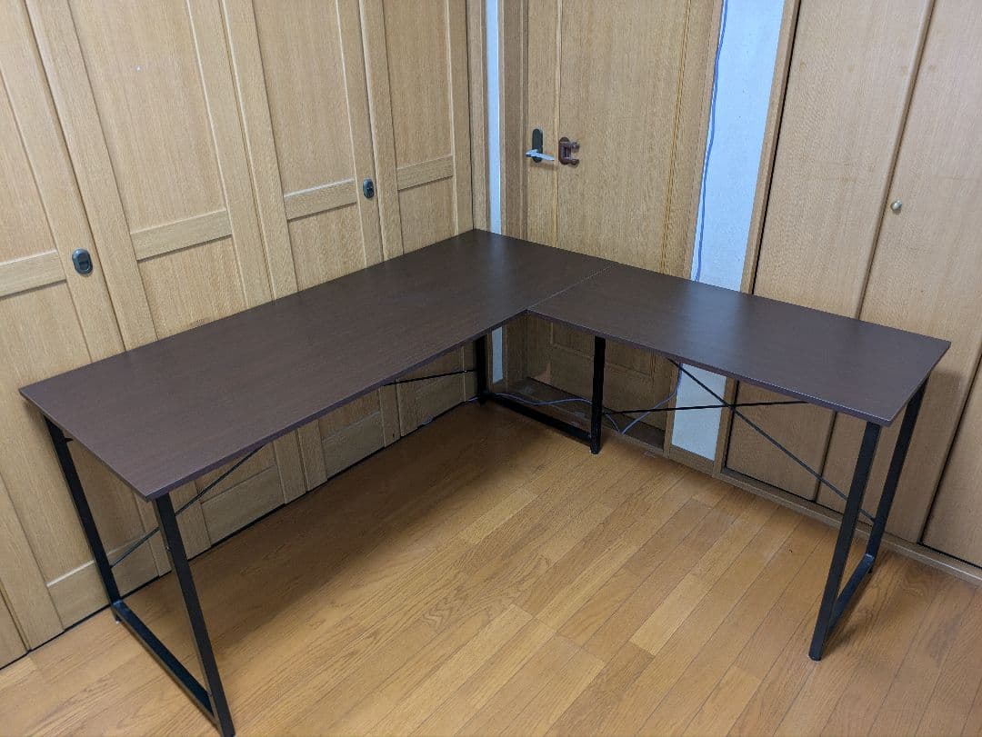 【引取限定】L字型デスク　ブラウン　サンワダイレクト　パソコン、コーナーデスク