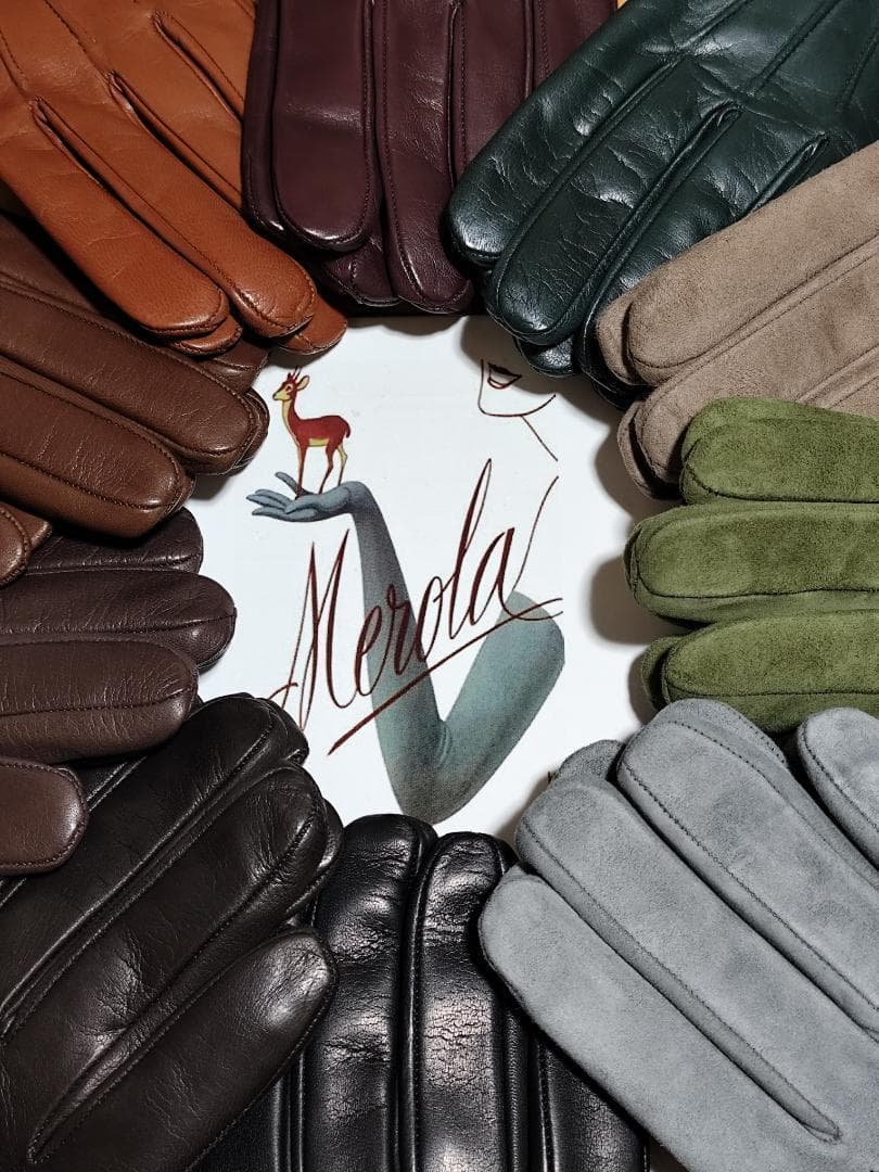初売り 今季 メローラ ナッパ茶色 カシミア黒 革手袋 グローブ MEROLA