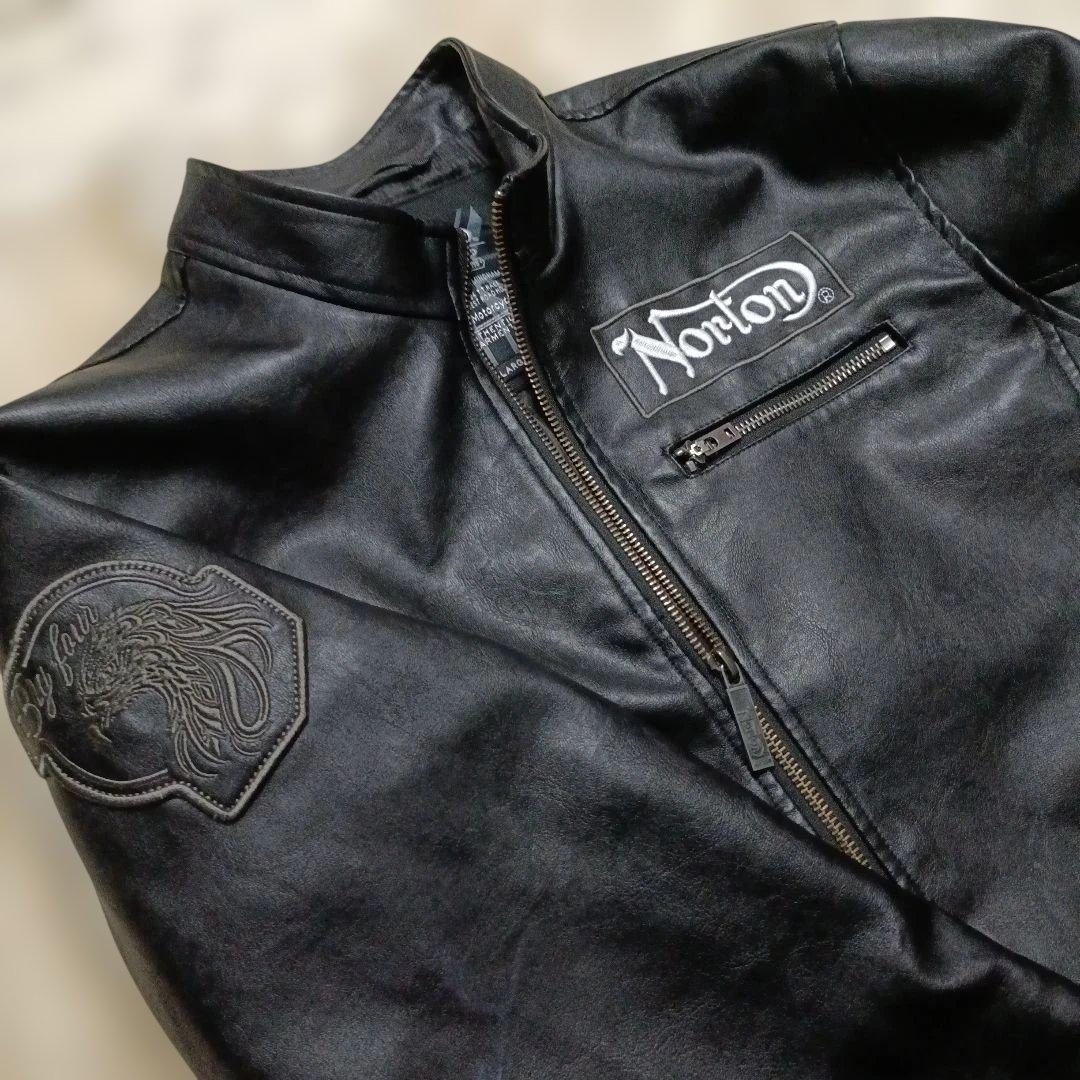 極美品 Norton ノートン ライダースジャケット 刺繍 ワッペン バイク L