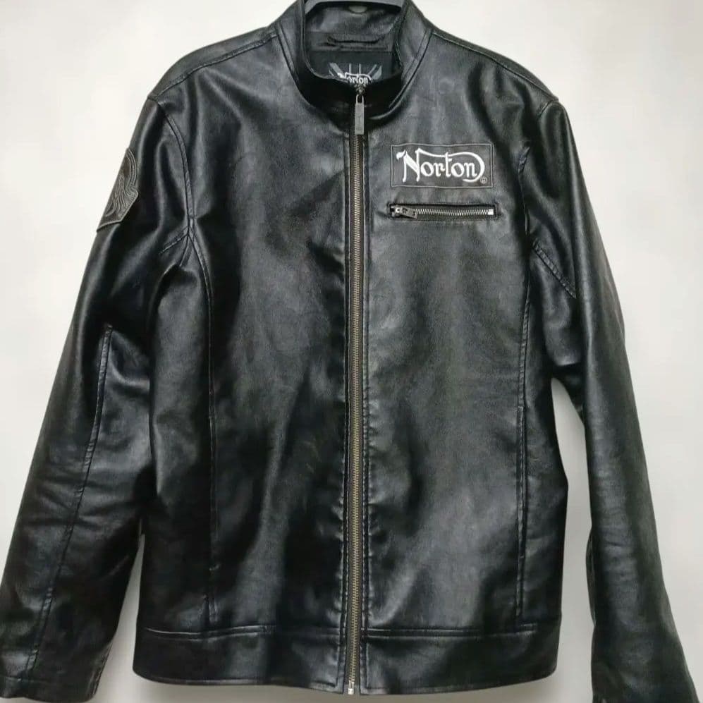 極美品 Norton ノートン ライダースジャケット 刺繍 ワッペン バイク L