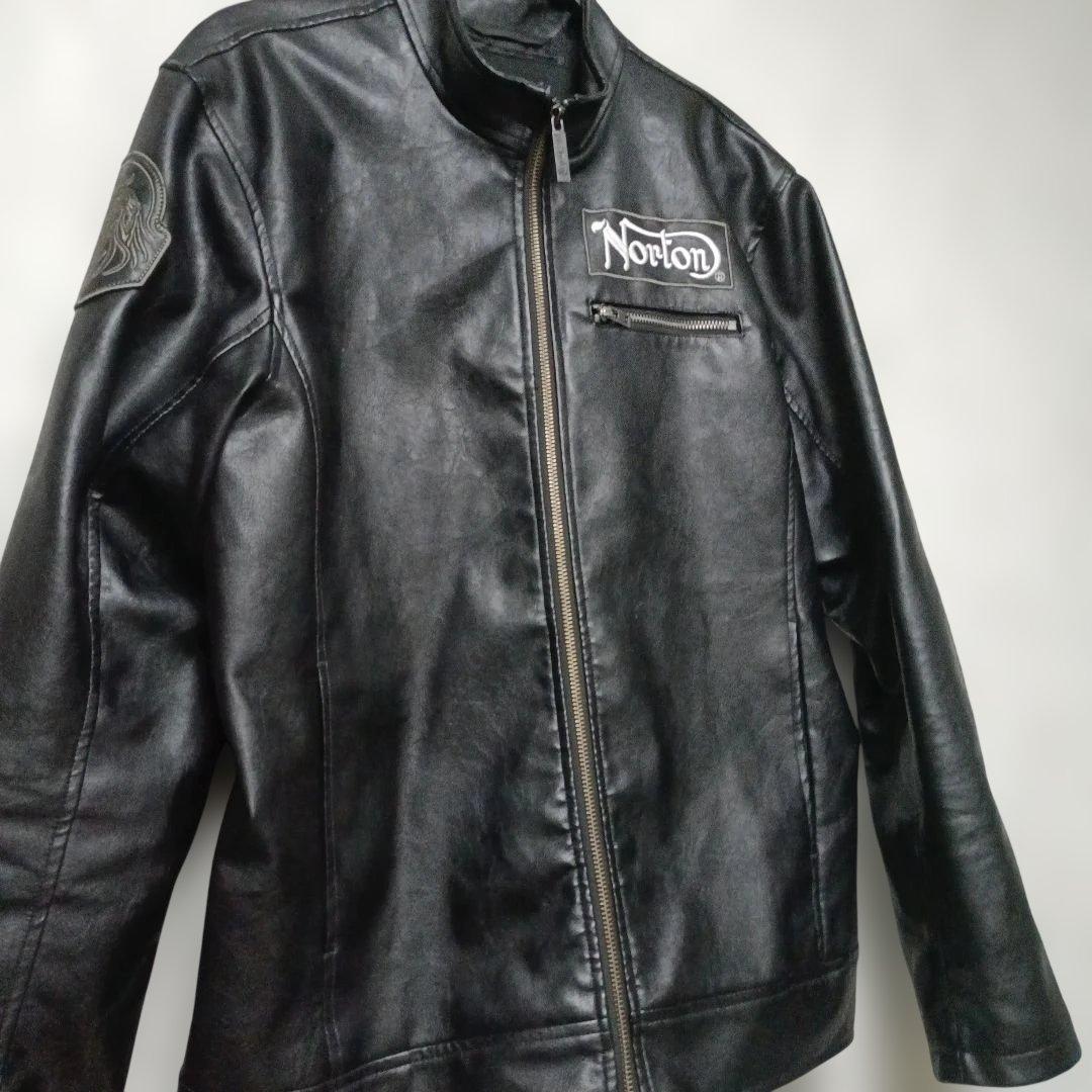 極美品 Norton ノートン ライダースジャケット 刺繍 ワッペン バイク L