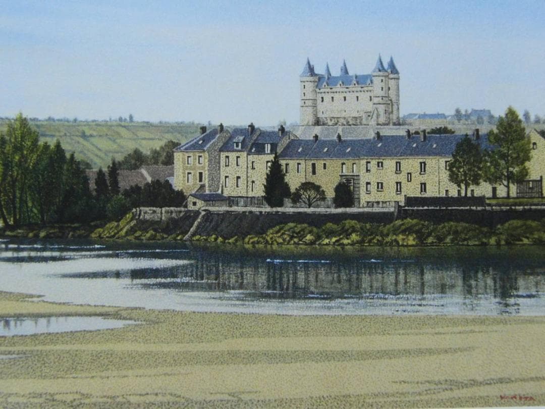 横田善夫、【丘の上の城（ロワール）】、希少な額装用画集より、新品額装付、状態良好