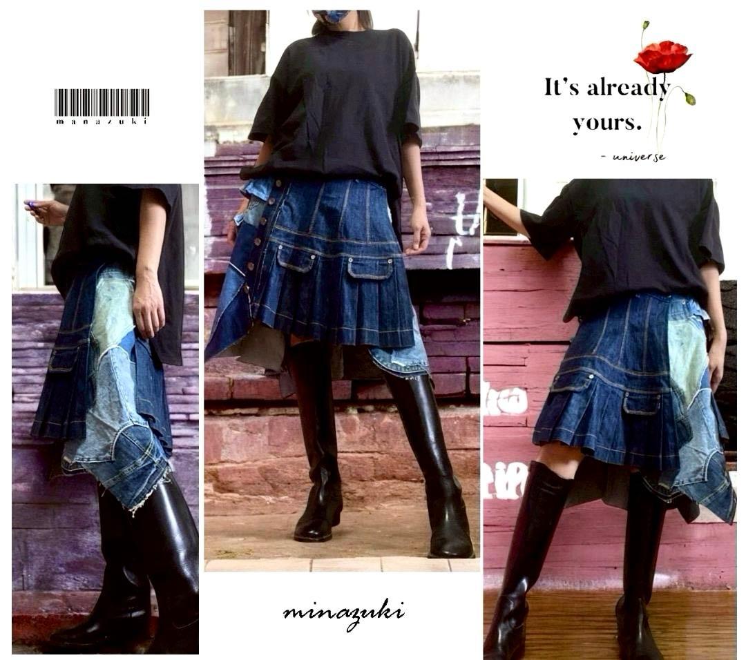 ETOYU！プリーツ巻きスカート☆個性的☆デニムリメイク