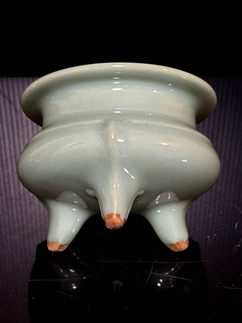 純銀 刻印 火屋付 青磁袴腰型 香炉 桐箱付 茶道具