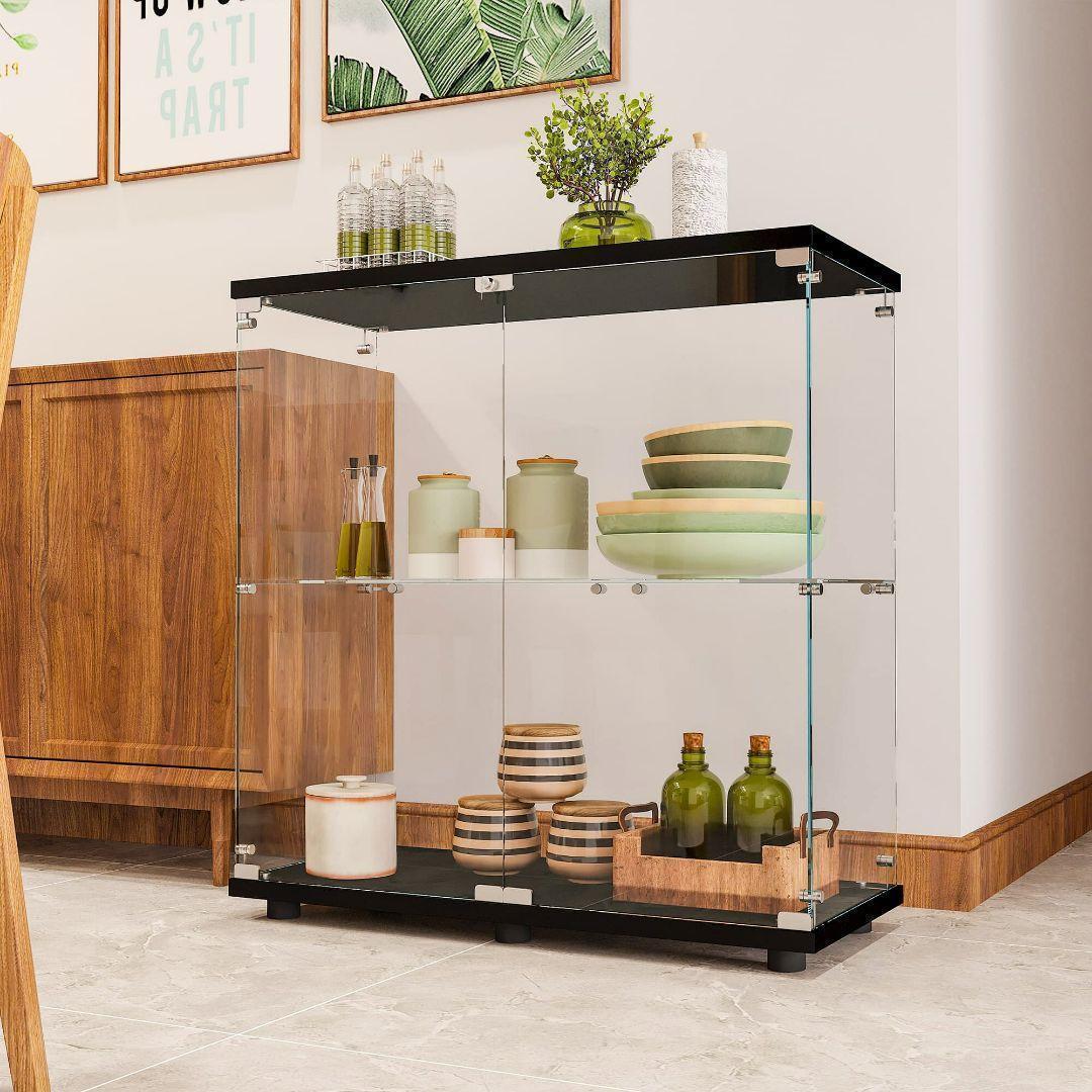 ガラスケース 2段両扉 コレクション フィギュア 棚 ショーケース 黒 1998